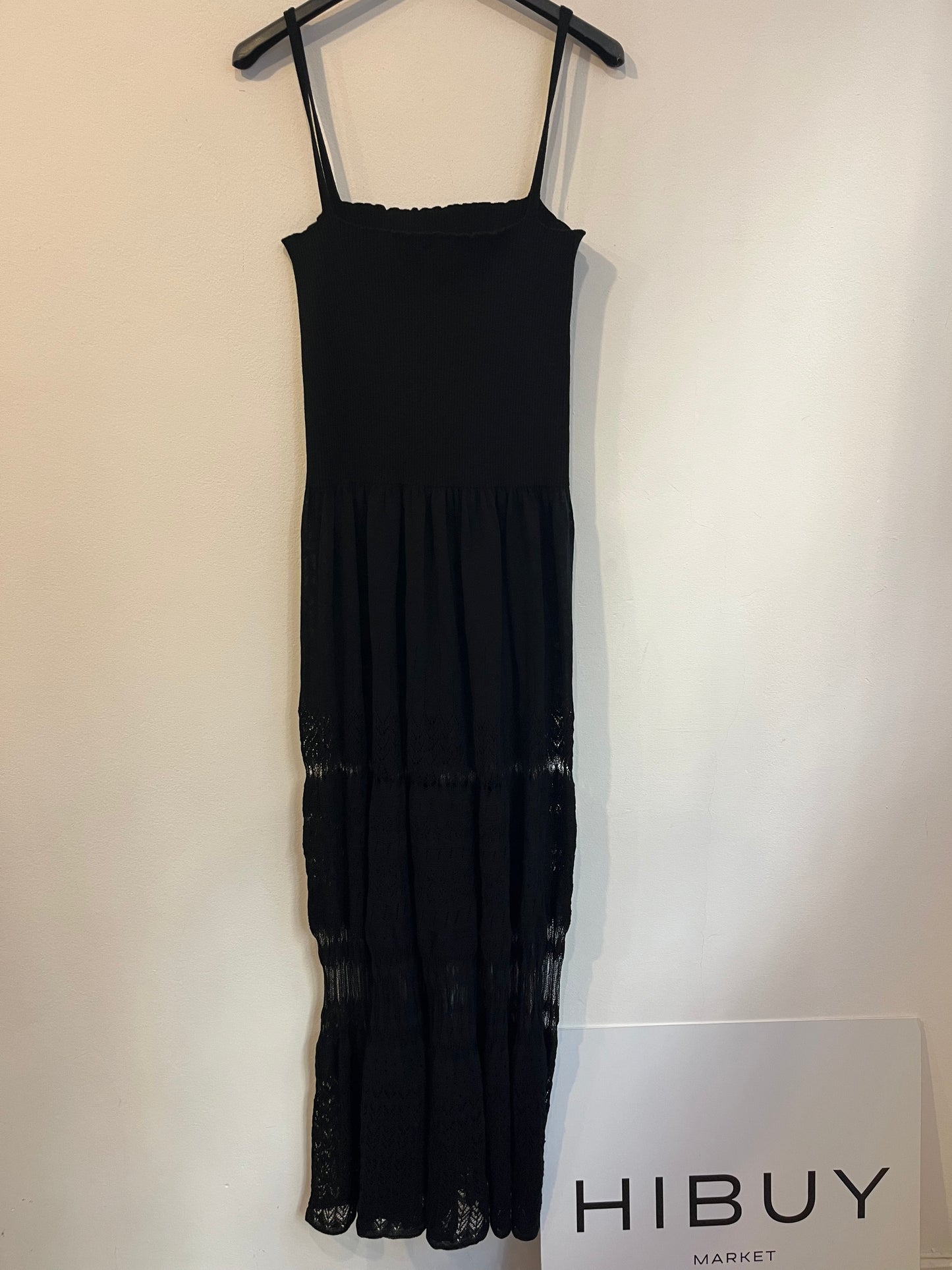 SITA MURT. Vestido largo negro punto detalles. T L
