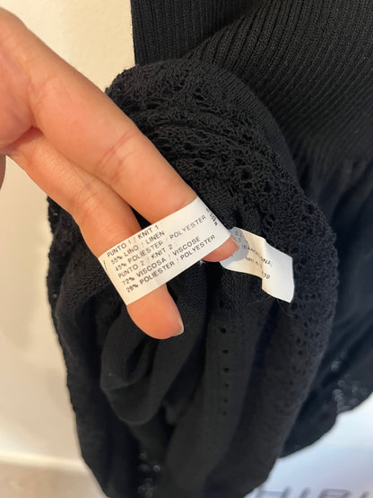 SITA MURT. Vestido largo negro punto detalles. T L