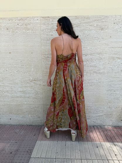 ZARA. Vestido midi vaporoso estamapdo
