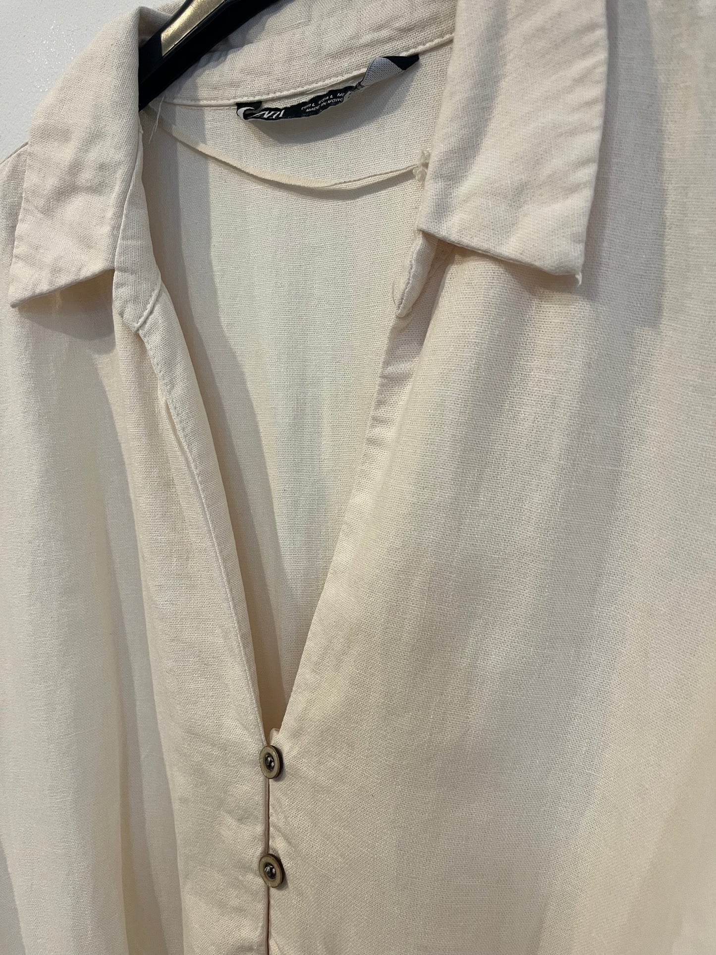 ZARA. Vestido color tostado con lino. T L