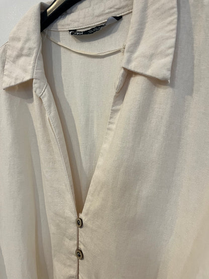 ZARA. Vestido color tostado con lino. T L