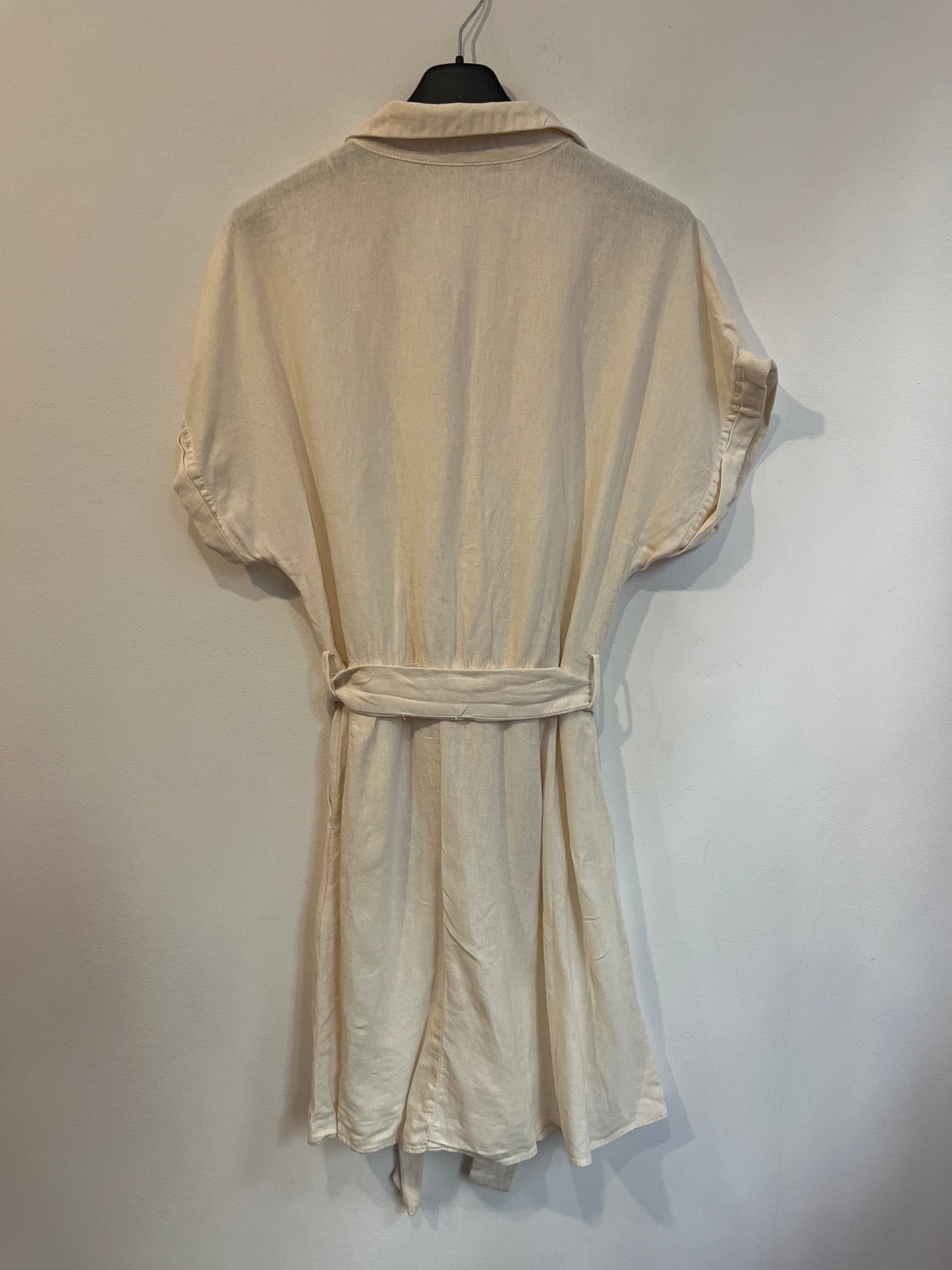 ZARA. Vestido color tostado con lino. T L