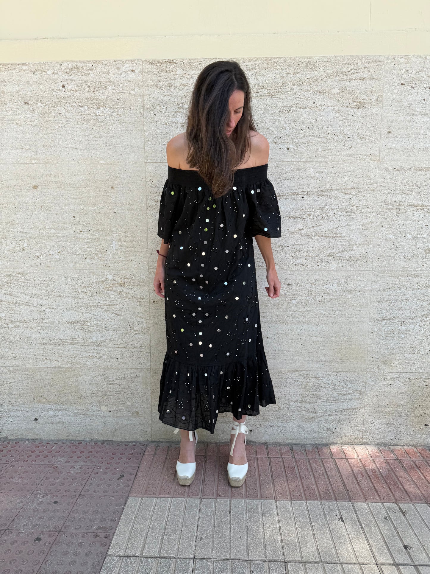 CUPLÉ. Vestido midi abalorios T.s