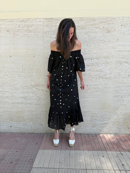 CUPLÉ. Vestido midi abalorios T.s