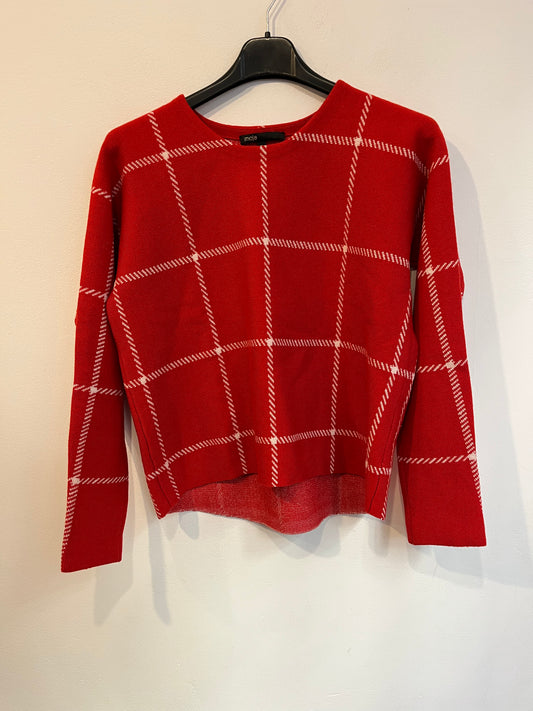 MAJE. Jersey rojo con lana cuadros. T 1(S)