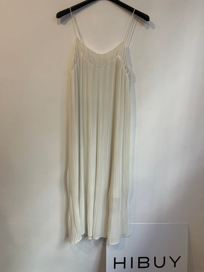 MAJE. Vestido midi blanco plisado. T 1(S)