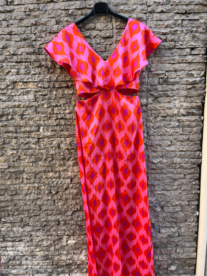 SCALPERS. Vestido largo aberturas fucsias. T S