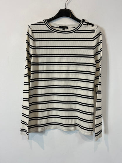 MASSIMO DUTTI. Top canalé rayas detalle hombro. T S