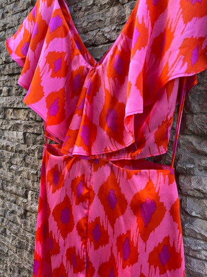 SCALPERS. Vestido largo aberturas fucsias. T S