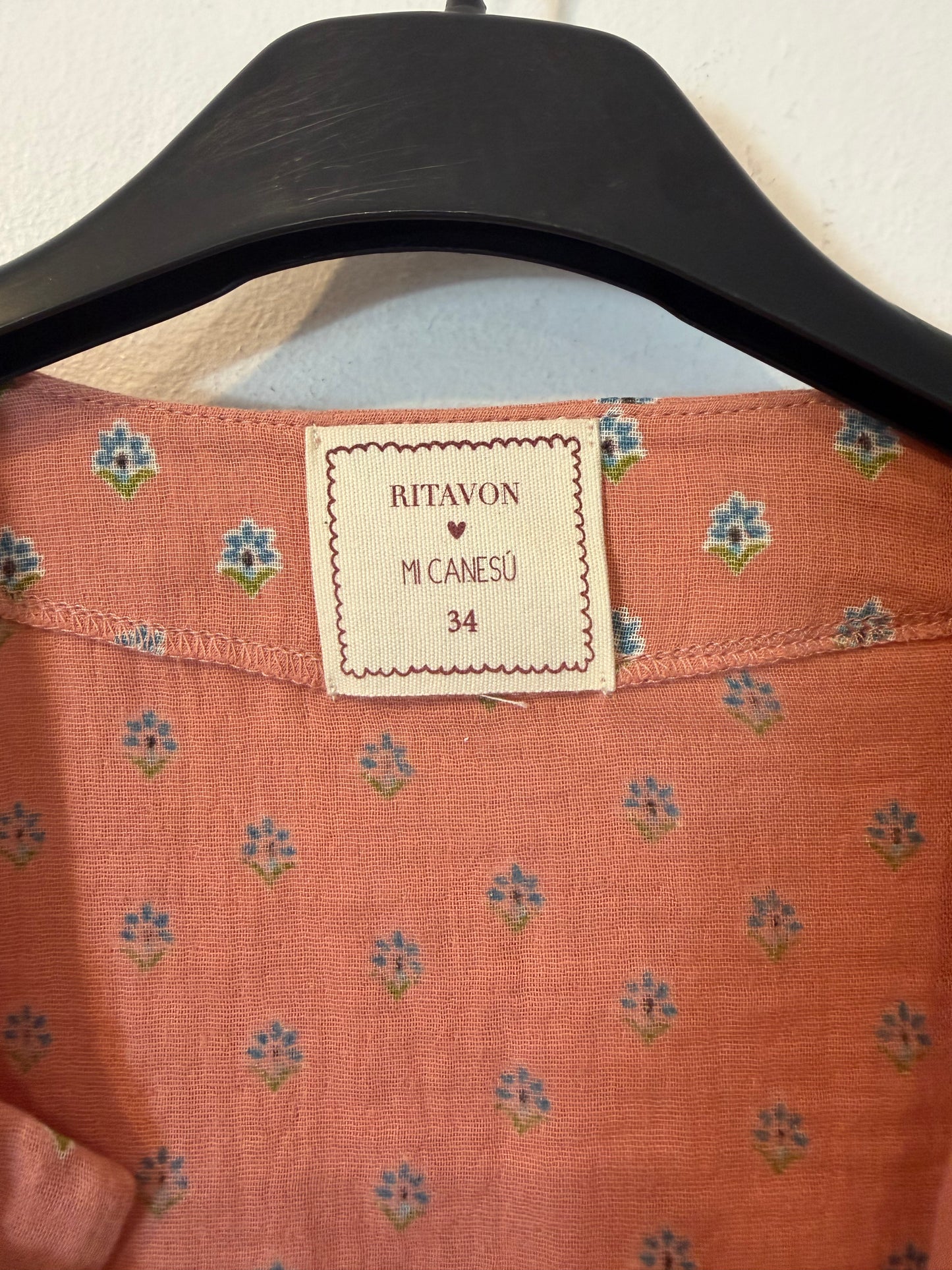 RITAVON. Camisa de algodón con estampado detalle lazo
