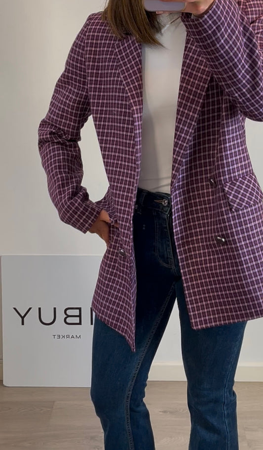 OTRAS. Blazer cruzada cuadros tonos moradas. T S/M