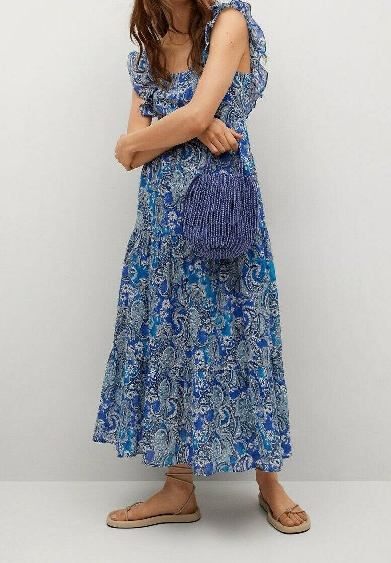 MANGO. Vestido con estampado azul