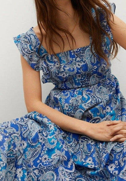 MANGO. Vestido con estampado azul