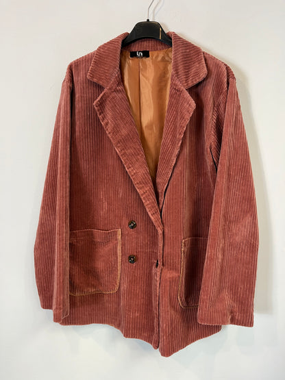 HIMOOI. Total look chaqueta y pantalón pana rosa. T S