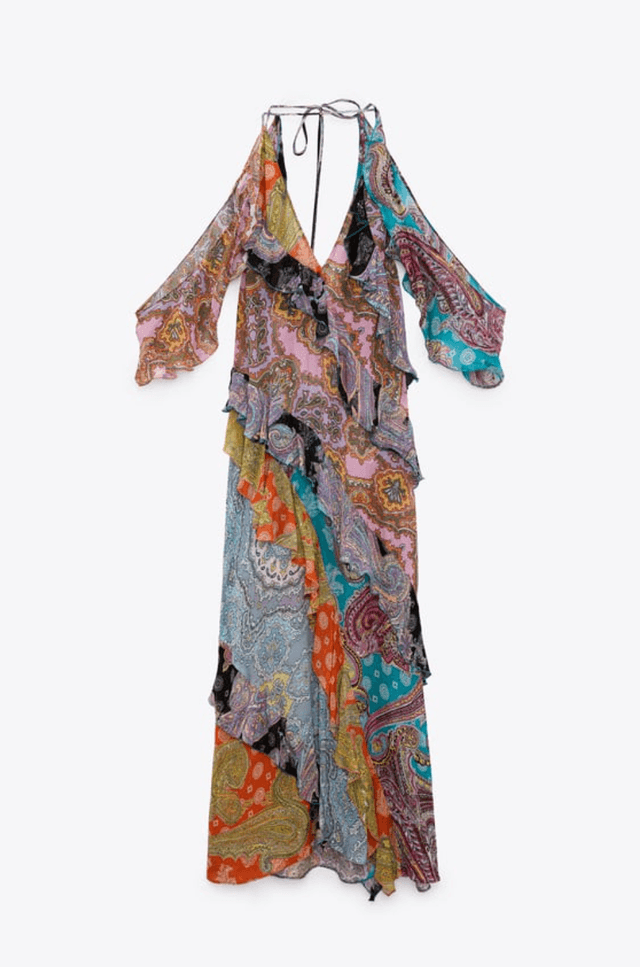 ZARA. Vestido estampado detalle de volantes