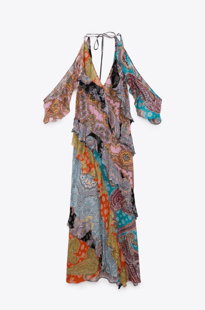 ZARA. Vestido estampado detalle de volantes