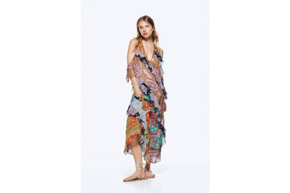 ZARA. Vestido estampado detalle de volantes