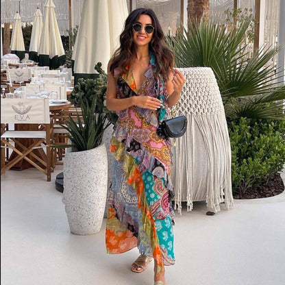 ZARA. Vestido estampado detalle de volantes