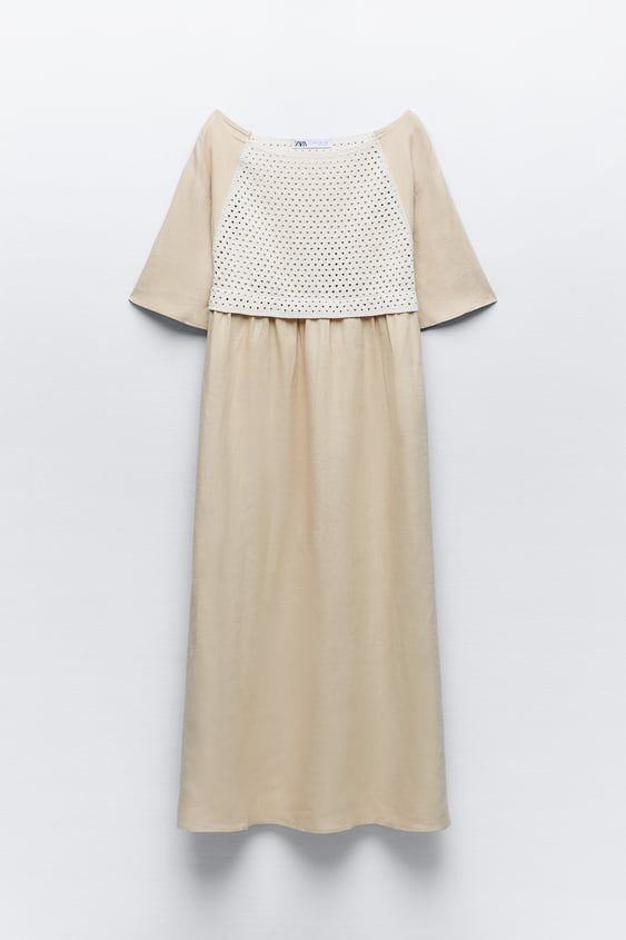 ZARA.Vestido largo lino y crochet