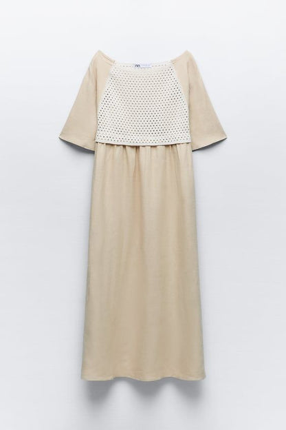 ZARA.Vestido largo lino y crochet