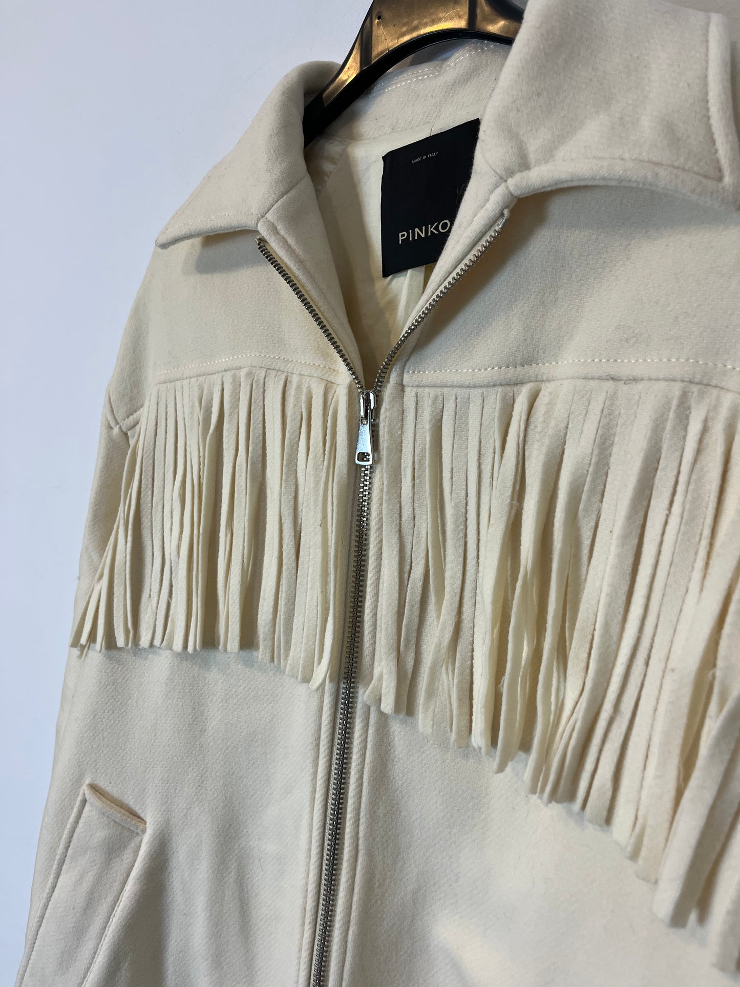 PINKO. Chaqueta lana flecos. T 36 (M)