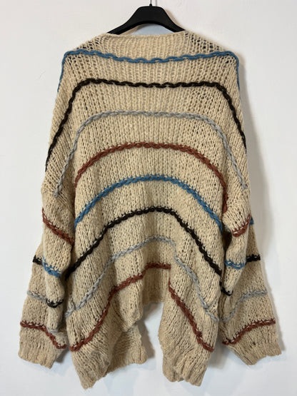OTRAS. Cárdigan beige rayas colores con lana. T M/L