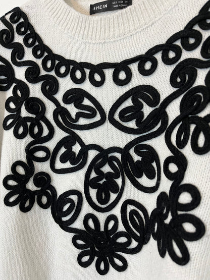 SHEIN. White sweater with black details. TS