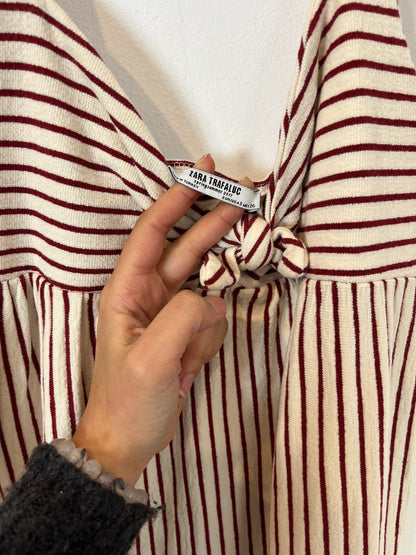 ZARA. Vestido midi textura rayas. T S