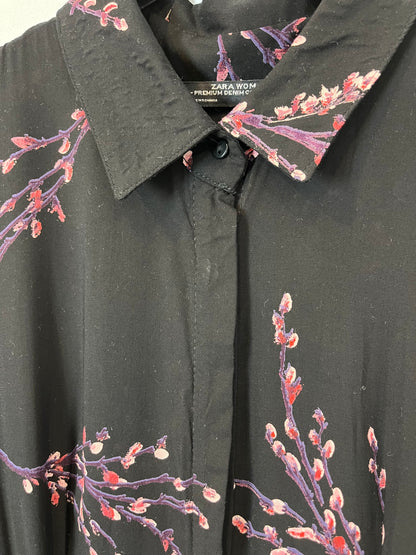 ZARA. Vestido largo negro camisero. T XS