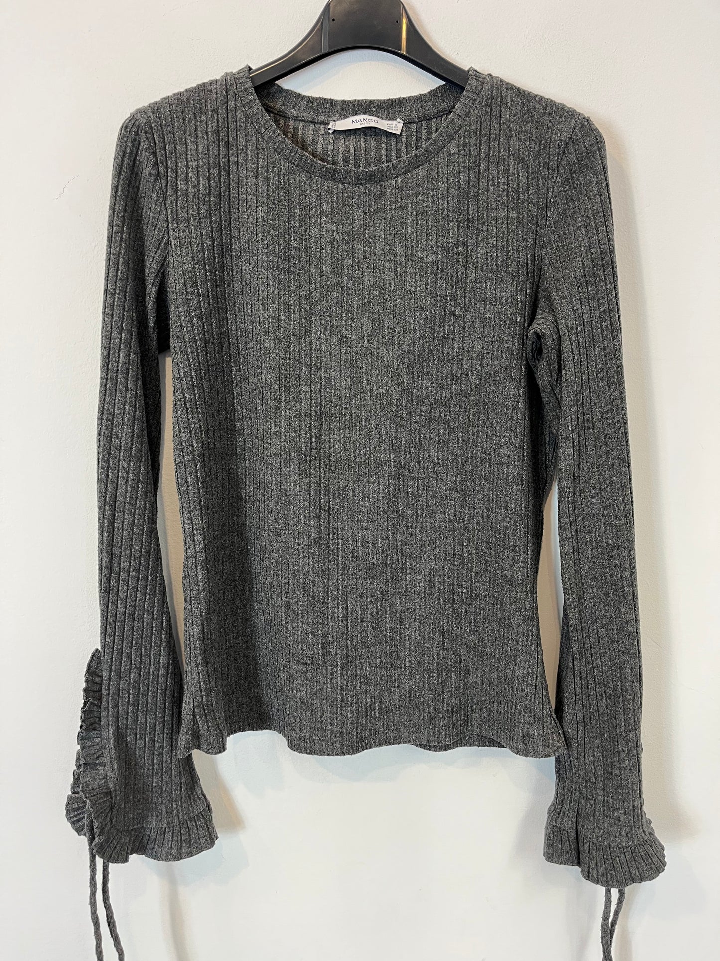 MANGO. Top gris canalé detalle puños. T S