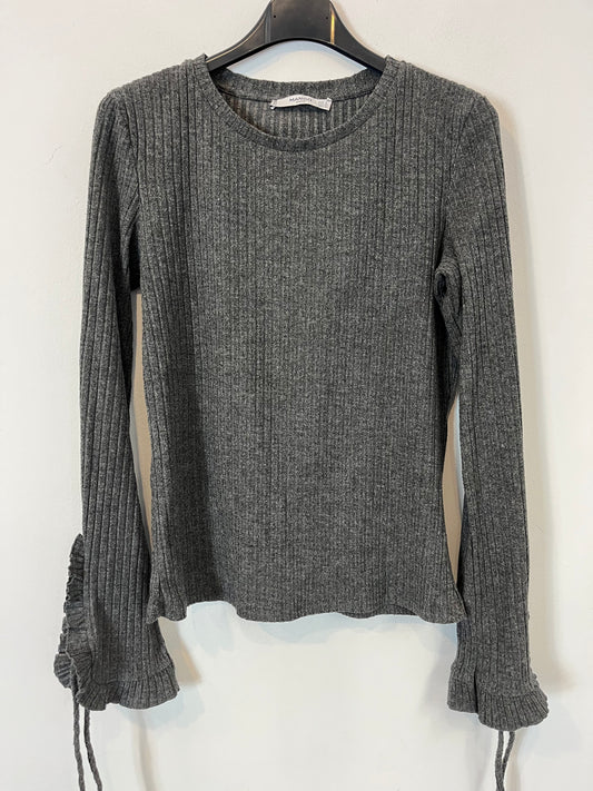 MANGO. Top gris canalé detalle puños. T S