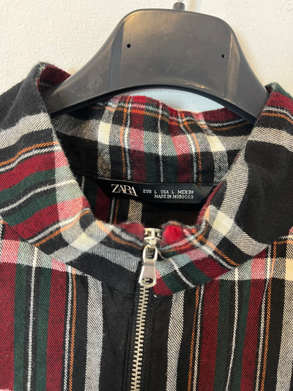 ZARA. Vestido negro cuadros textura. T L