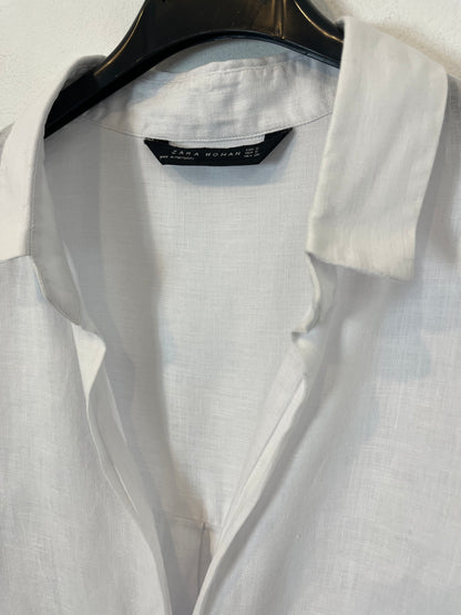 ZARA. Blusa lino blanca. T S