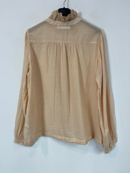 SFERA. Beige blouse with embroidered ruffle. TM