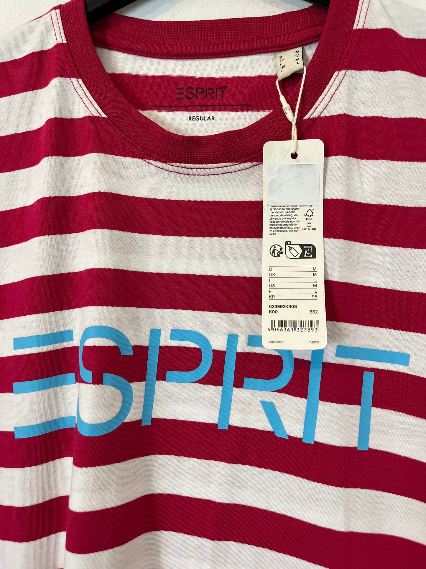 ESPRIT. Camiseta algodón rayas rojas. T L