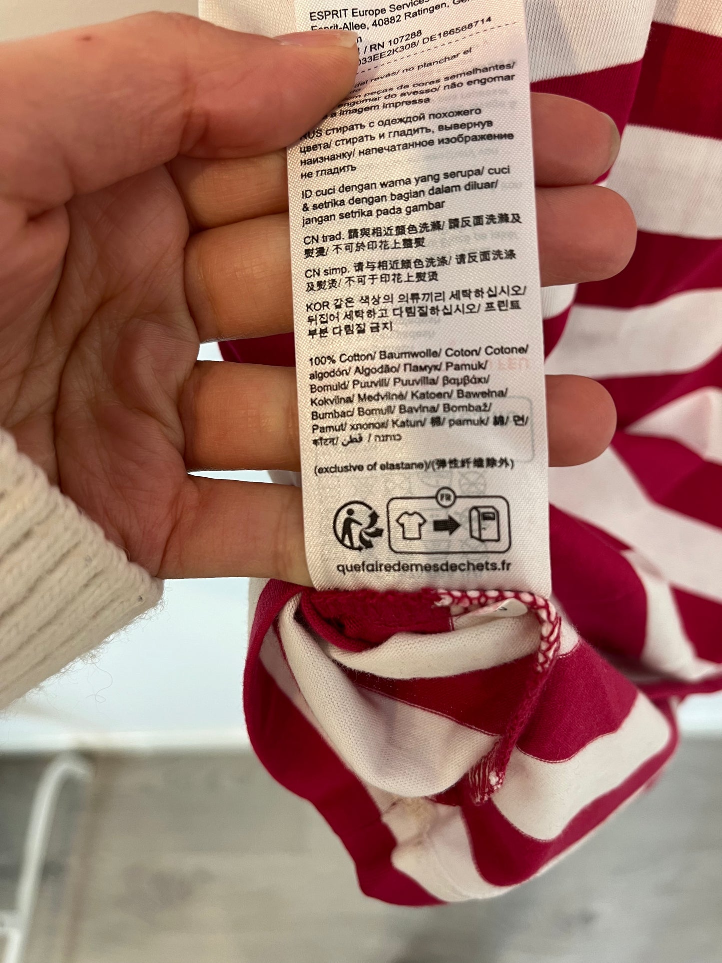 ESPRIT. Camiseta algodón rayas rojas. T L