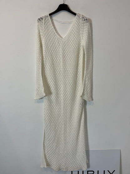 OTRAS. Vestido largo blanco crochet. T S