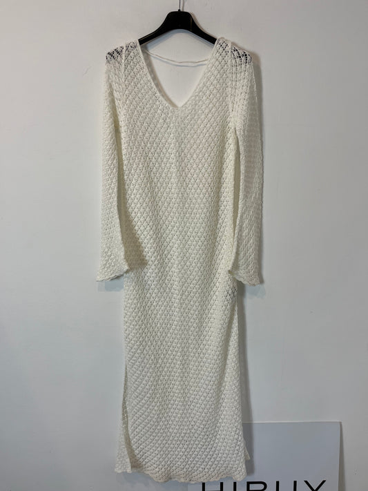 OTRAS. Vestido largo blanco crochet. T S