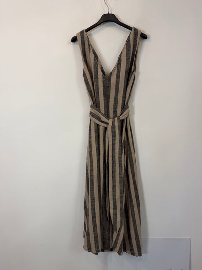 ZARA. Vestido largo de lino estampado rayas