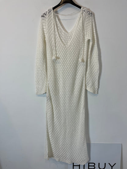 OTRAS. Vestido largo blanco crochet. T S