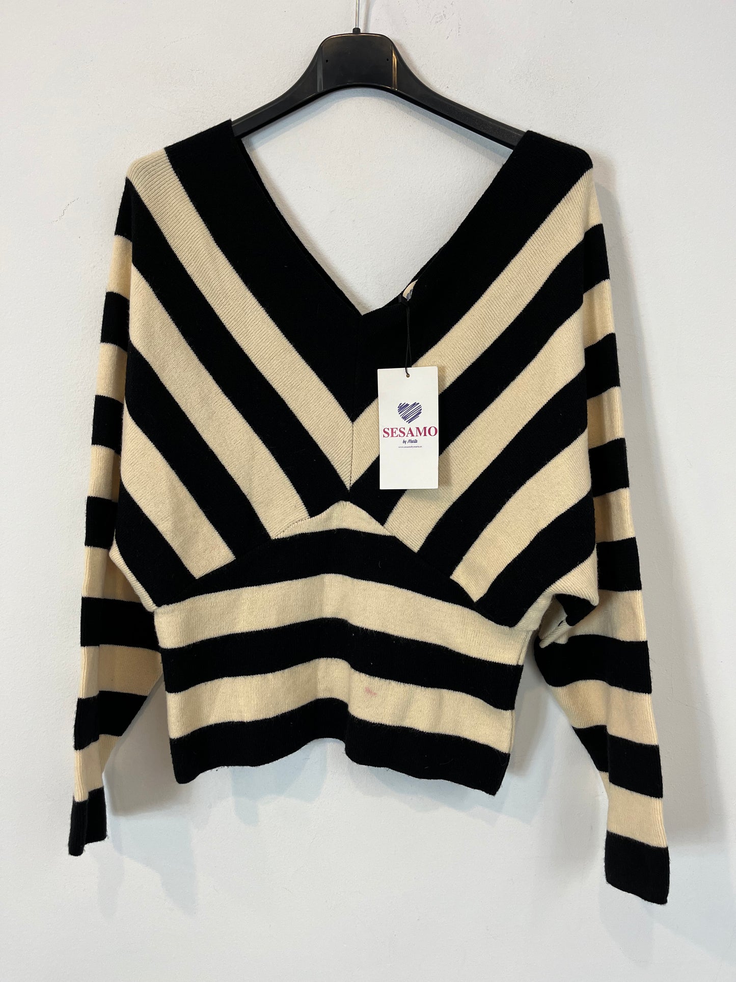 SÉSAMO. Top punto rayas escote pico. T U /S/M)