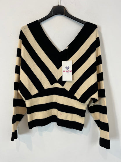 SÉSAMO. Top punto rayas escote pico. T U /S/M)