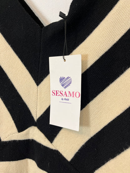 SÉSAMO. Top punto rayas escote pico. T U /S/M)