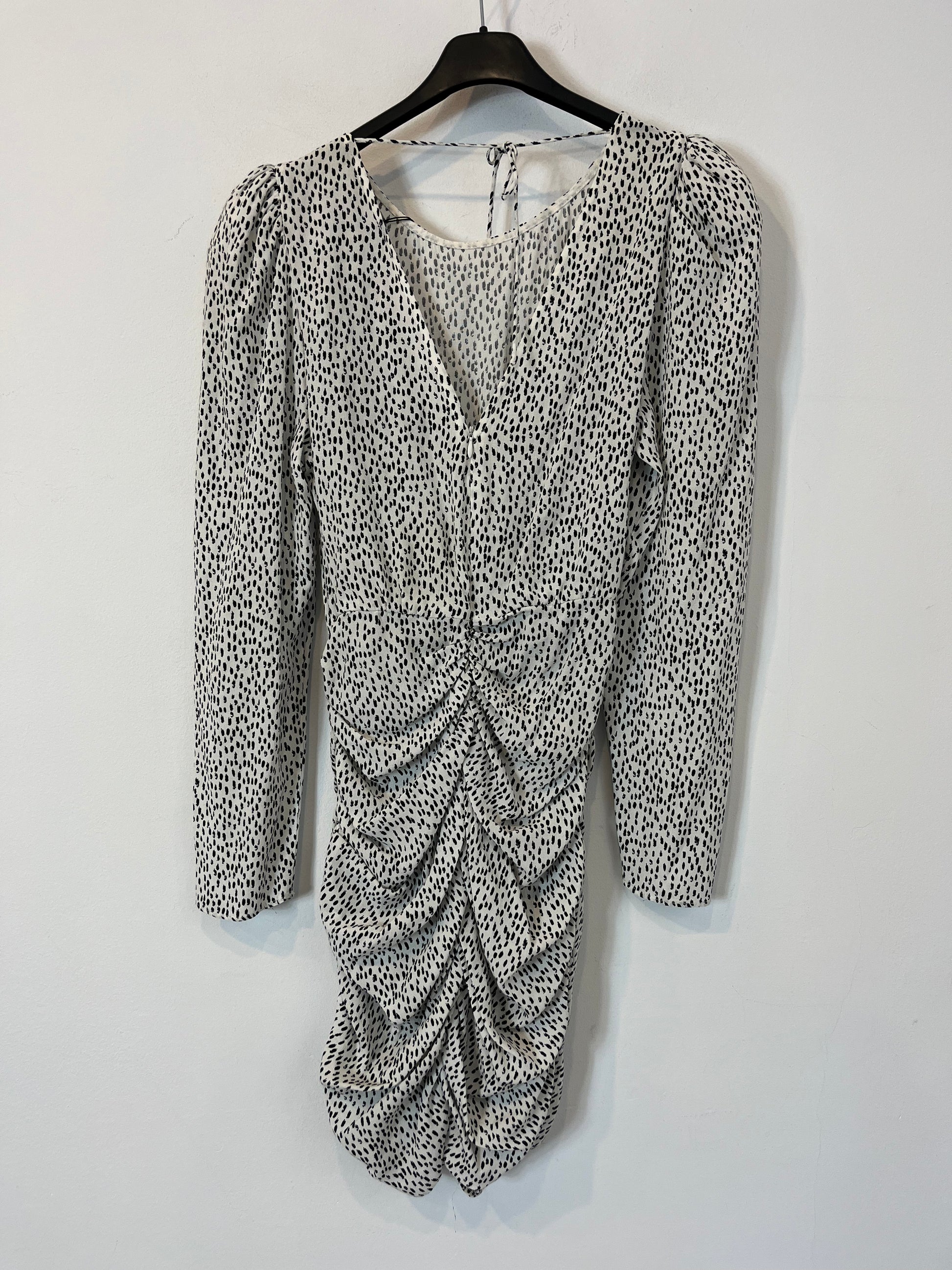 short gathered dress zara New ZARA WOMEN BLACK POLKA DOT DRESS Short gathered detail XS #5375 7455 300