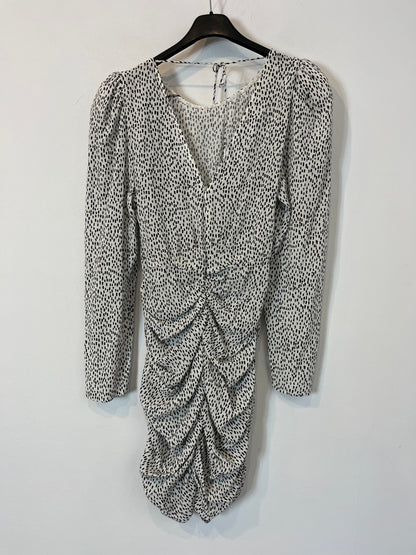 ZARA. Vestido corto blanco y negro fruncidos. T S