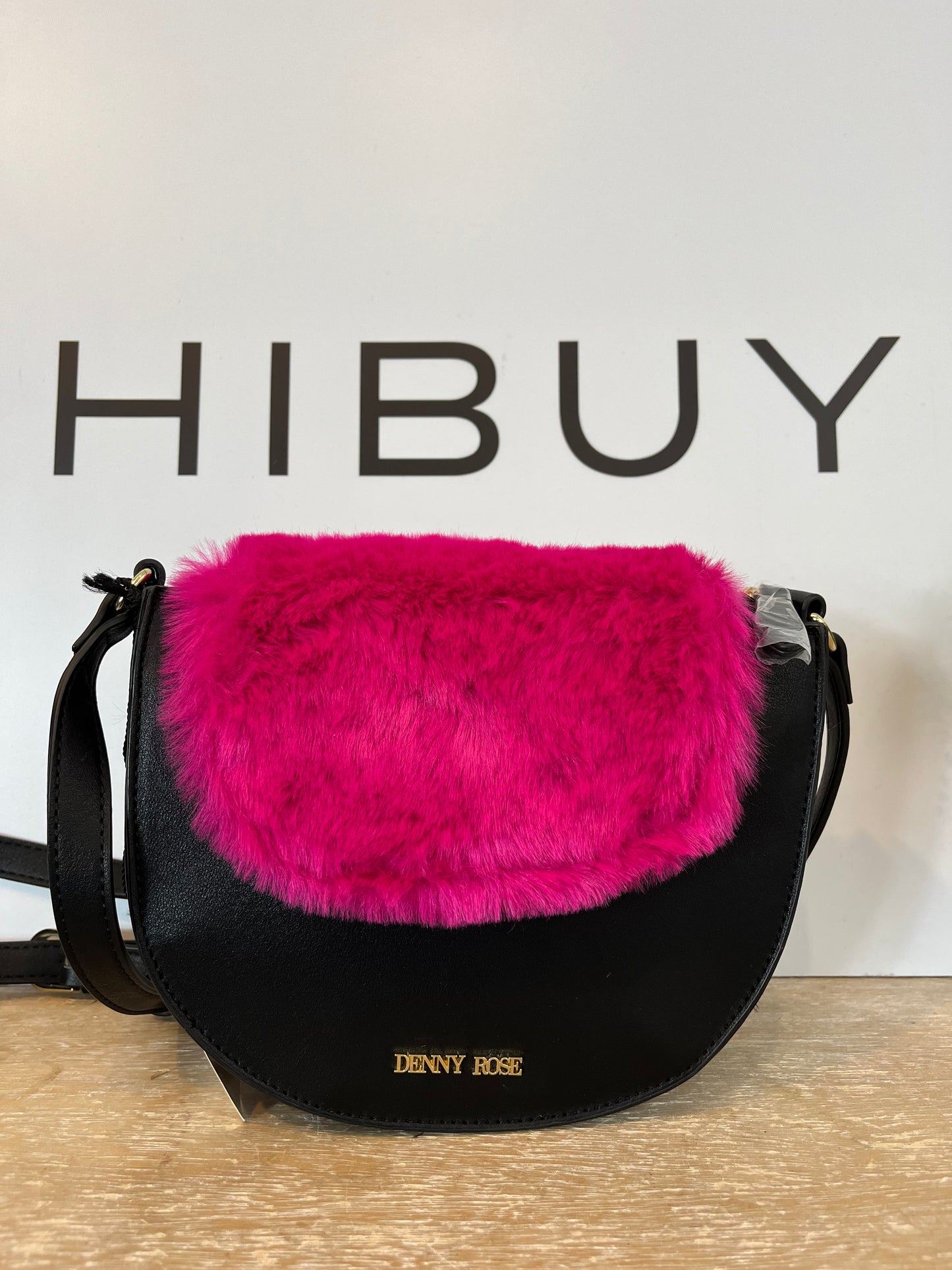 DENNY ROSE. Black bag with pink fur flap