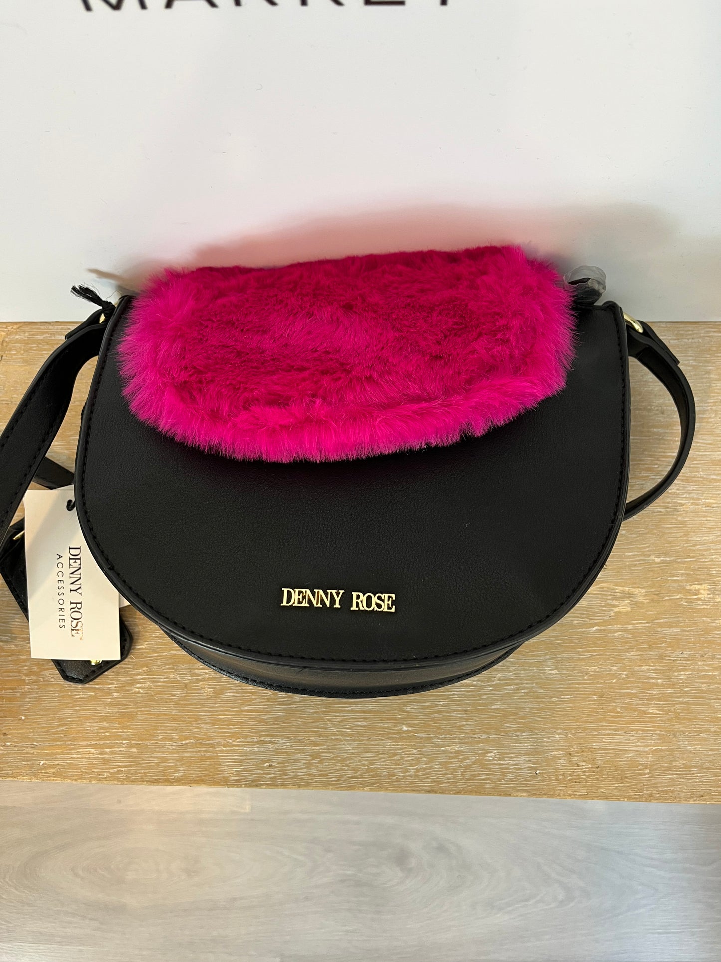 DENNY ROSE. Black bag with pink fur flap