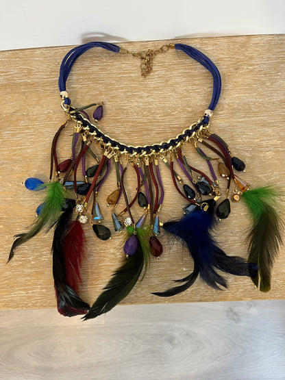 OTHER. Black necklace with beads and colored feathers