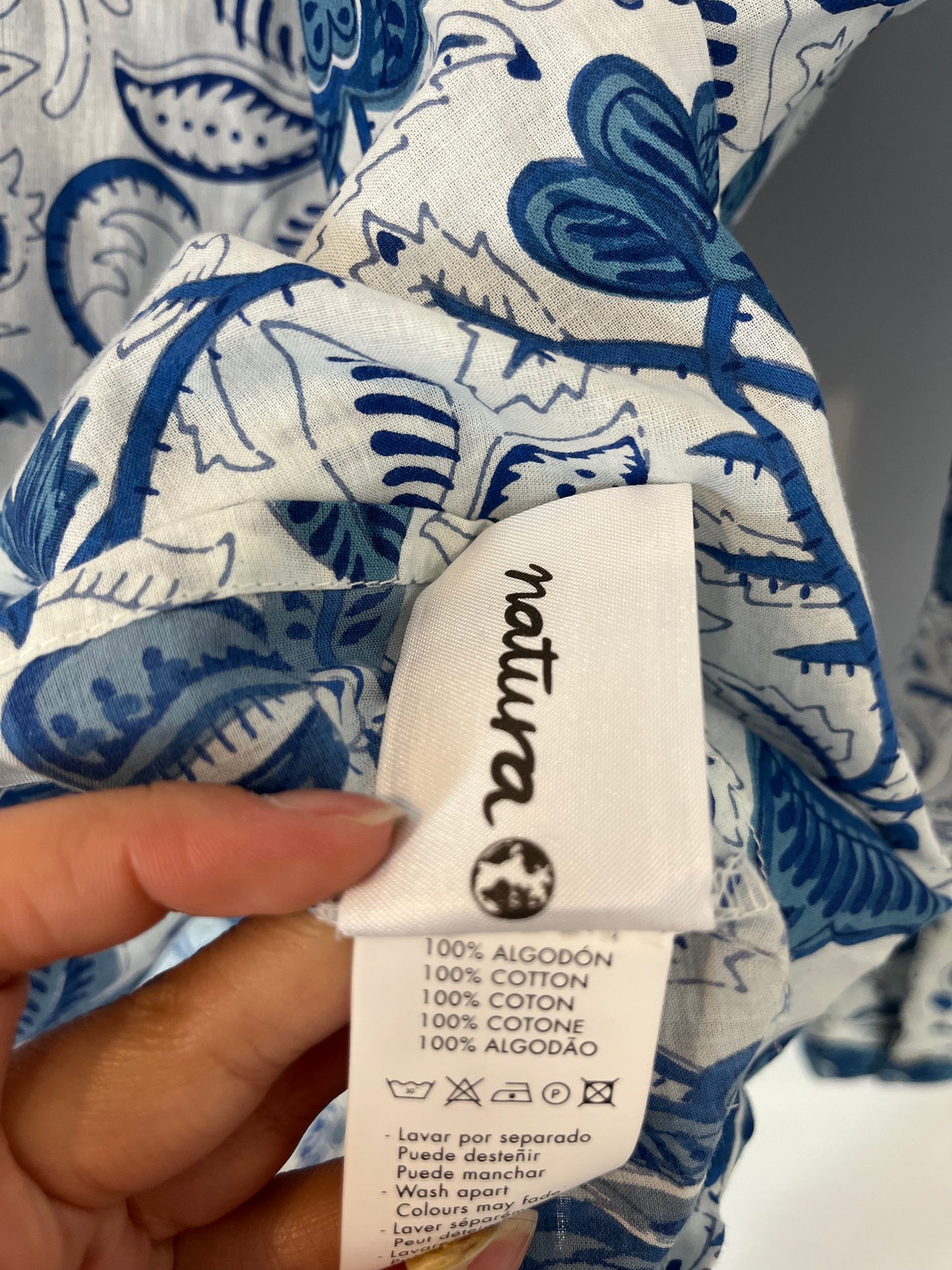 NATURA. Blue floral cotton blouse. TM