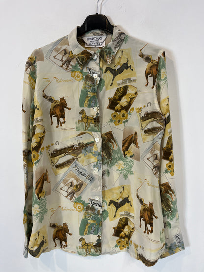 SPORTMAX. Blusa seda estampado caballos. T 40 (M)